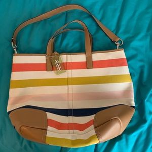 Coach colorful striped tote bag